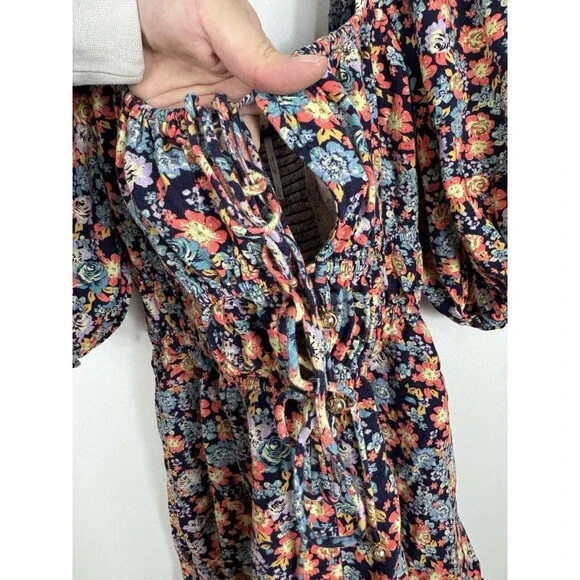 Free People Show Me Love Linen Blend Romper Size XL Off The Shoulder Floral - Picture 4 of 11